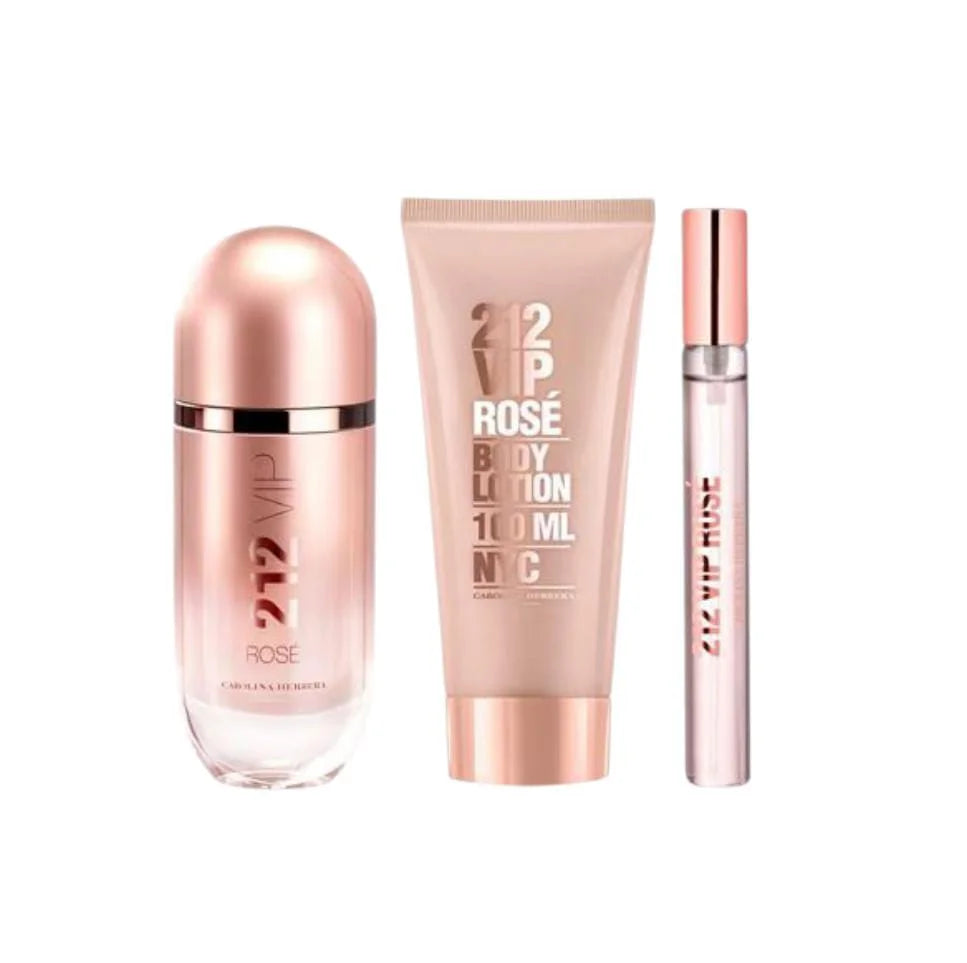 ESTUCHE CAROLINA HERRERA 212 VIP ROSE 80ML EDP X3 PIEZAS ORIGINAL